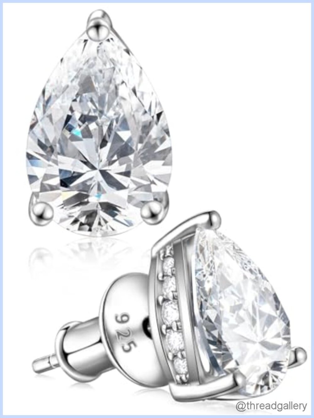 925 Sterling Silver Moissanite Pear Stud Earrings 3 Carats Three-Prong